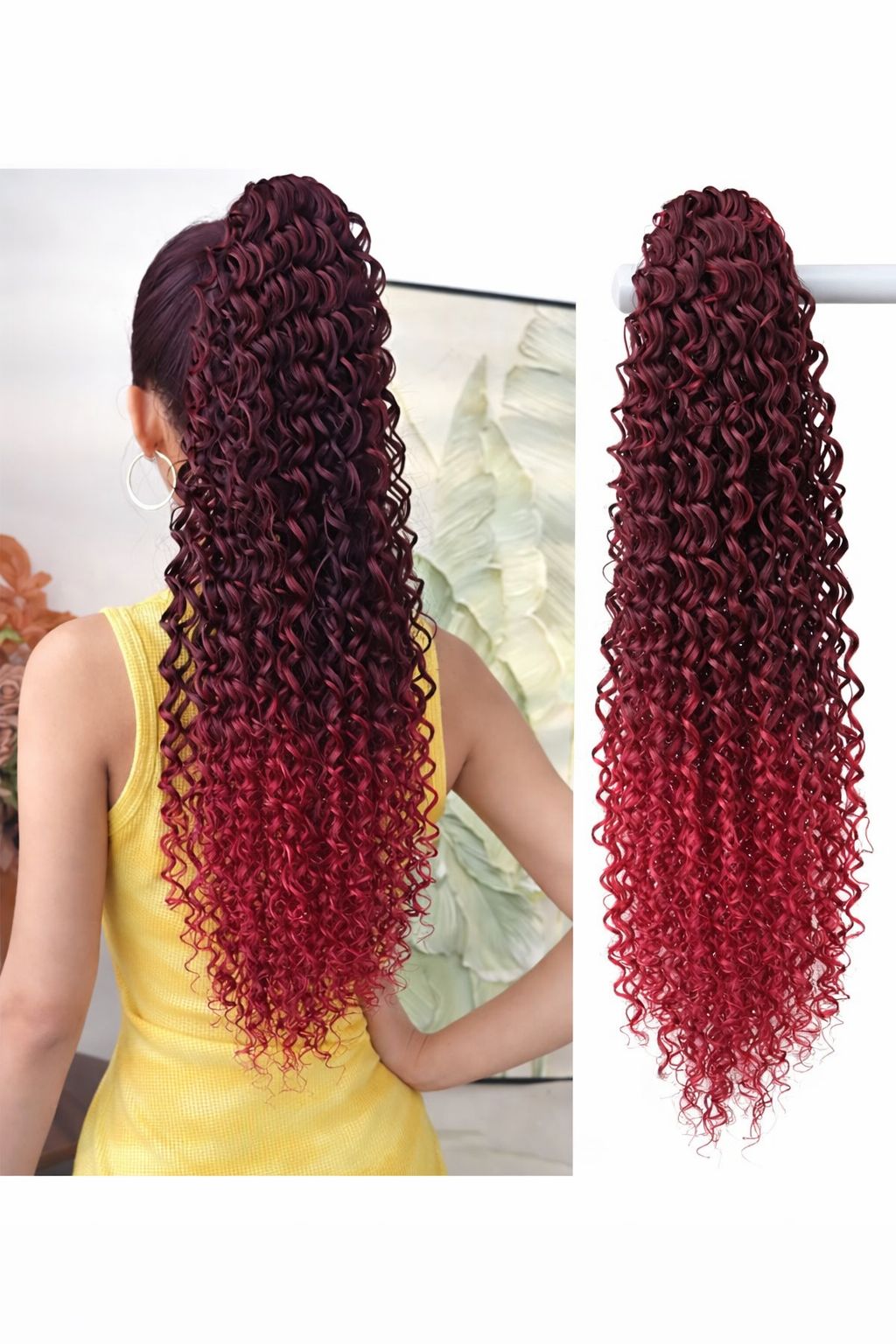 23a68ae4-716a-4668-b46c-020634b63629 Głębokie Kręcone Kucyk na Klipsie 60 cm – Styl7 (Burgund z Czerwonym Ombre) - obrazek 1
