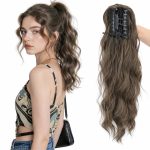 Kręcony Kucyk z Falą Wodną 40 cm – Oliwkowy Brąz