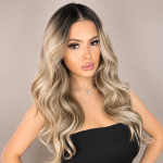 Peruka premium – blond z ciemną nasadą, fale 40–45 cm, siatka z przodu ROSINA NTF6/14Q/613V